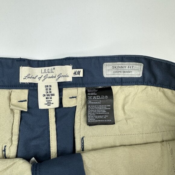 H&M L.O.G.G. Men's Blue Slim-Fit Chino Business Career Pant W38-40/L33.25 - Picture 5 of 11